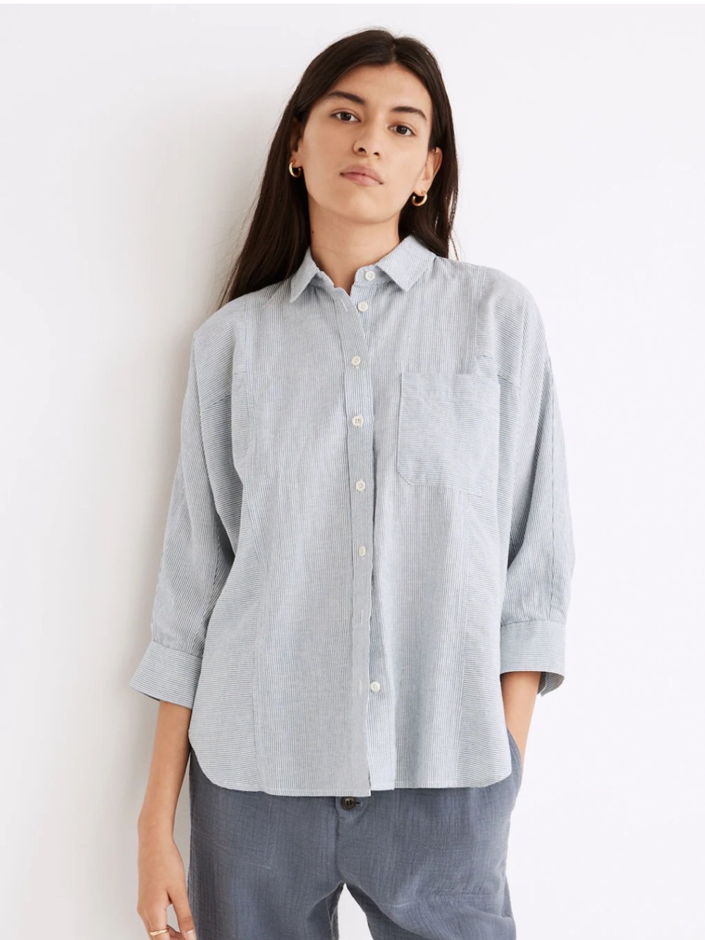 Madewell Wellesley Oversized Seamed Shirt in Stripe size medium